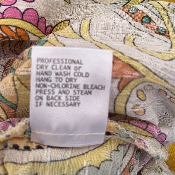 Haute Hippie Cropped Blouse Top Sz Small Paisley Tie Waist Boho Vibrant Tropical - Picture 7 of 7